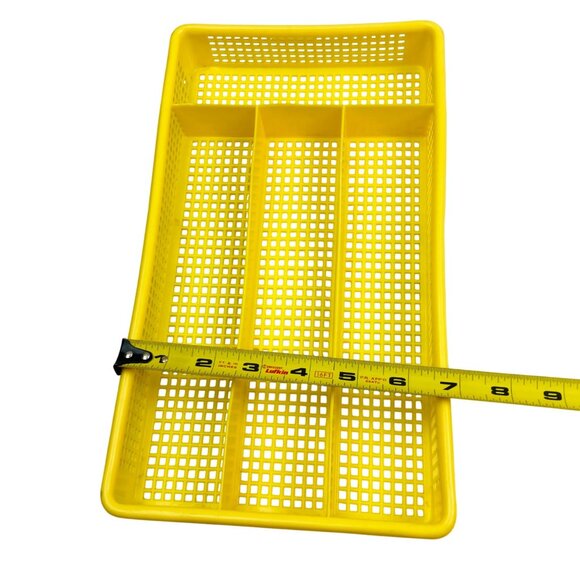 Vtg Green & Yellow Divided Plastic Mesh Silverware Drawer Organizer Tray MCM 70s - Picture 9 of 9